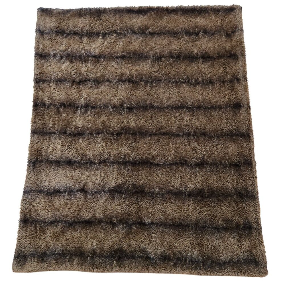 Tahari Home Faux Fur‎ Throw Blanket 50x60 Dark Brown Tan Stripped